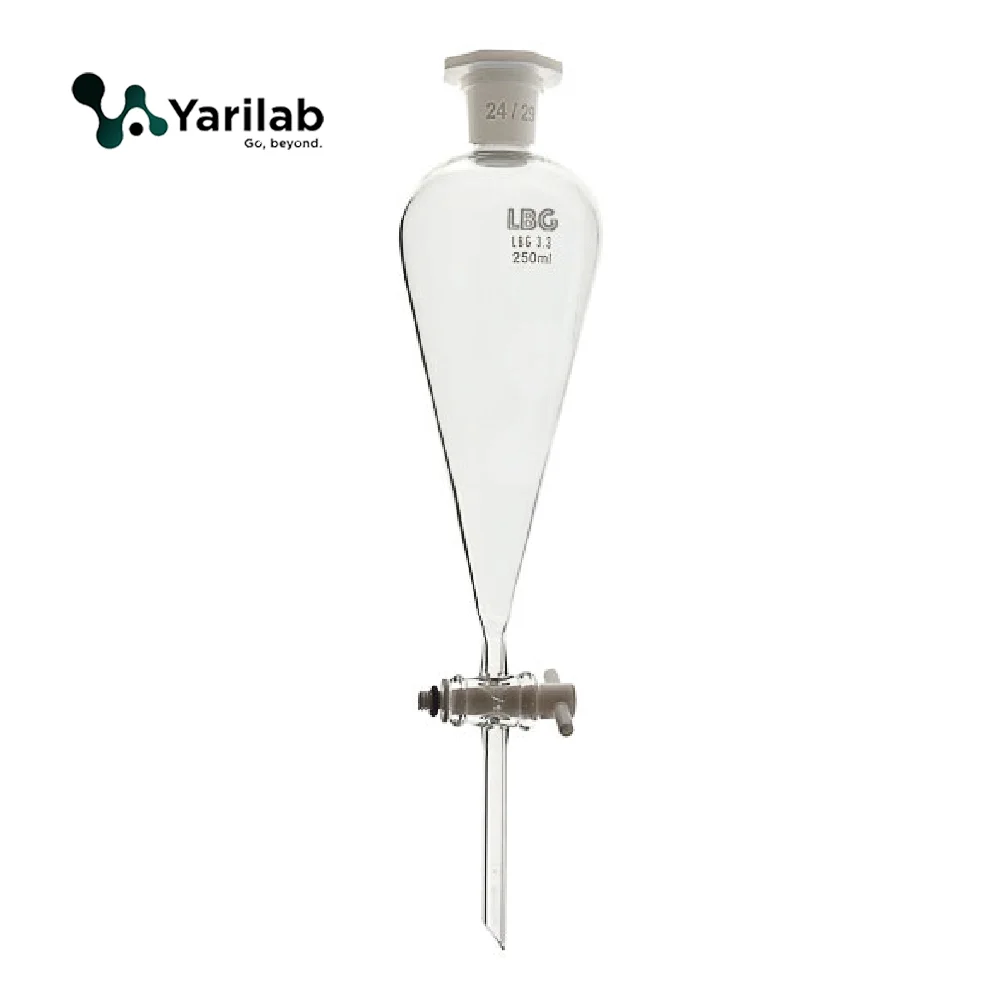 Ampoule à décanter en verre boro. 3.3 classe A avec robinet en PTFE